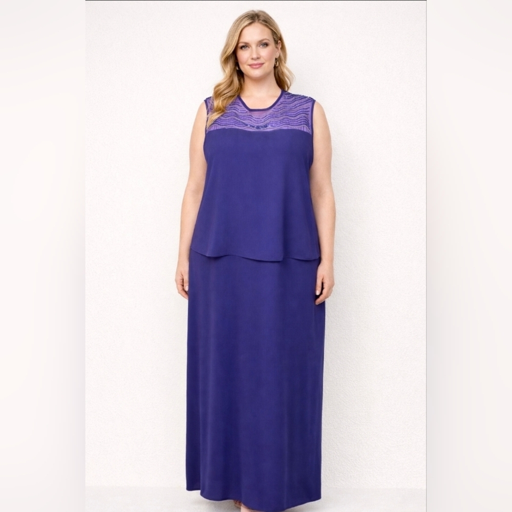Ursula of Switzerland Sleeveless Purple Beaded Maxi Dress 18W (6217)